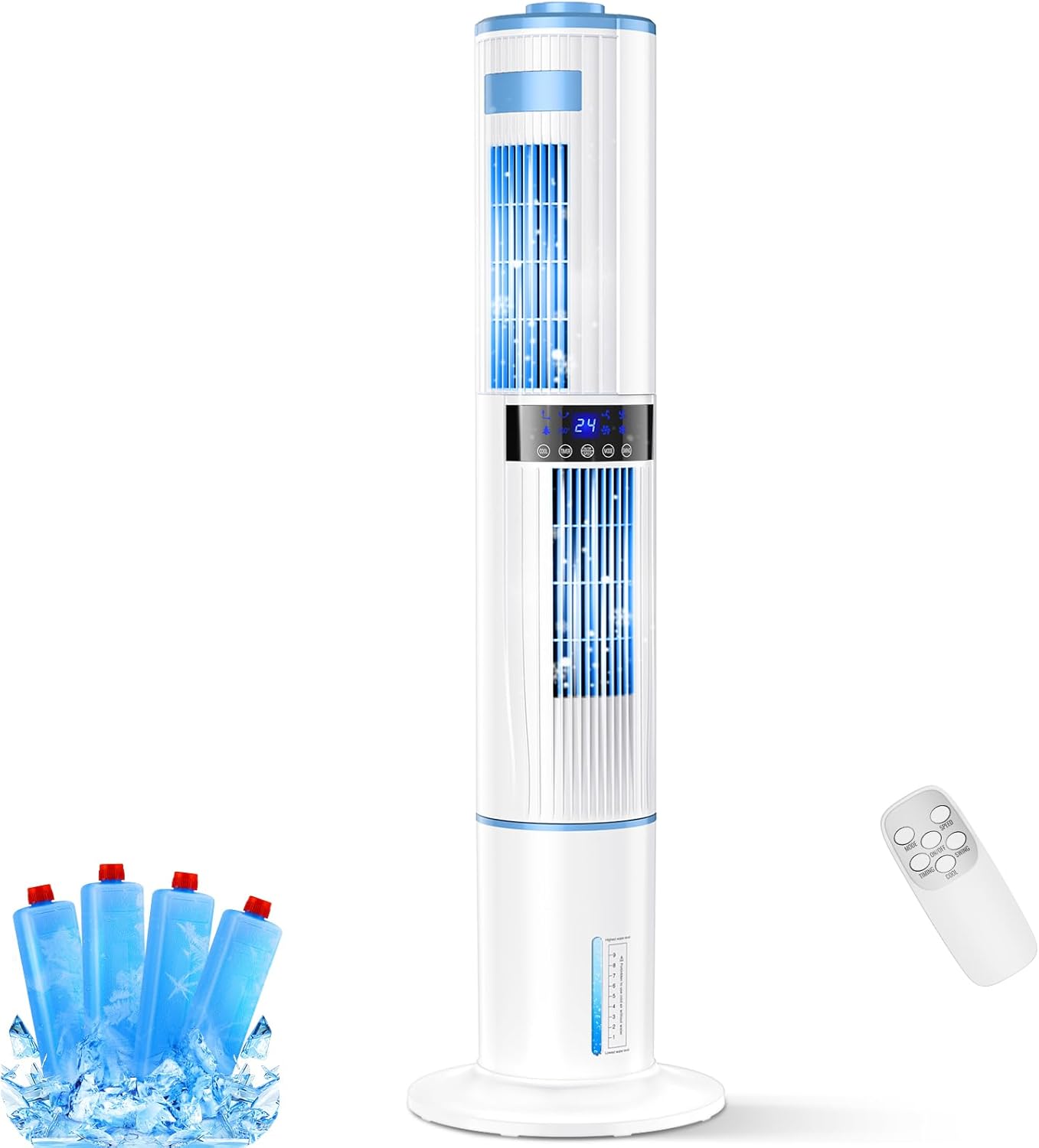 Climatiseur Mobile Silencieux Rafraîchisseur d'air avec Humidificateur, Ventilateur, 2 Sortie d'air, 360°Oscillation, 65W, 24H Minuteries, 3 Vitesses, 4 Modes,Télécommande pour Chambre Bureau