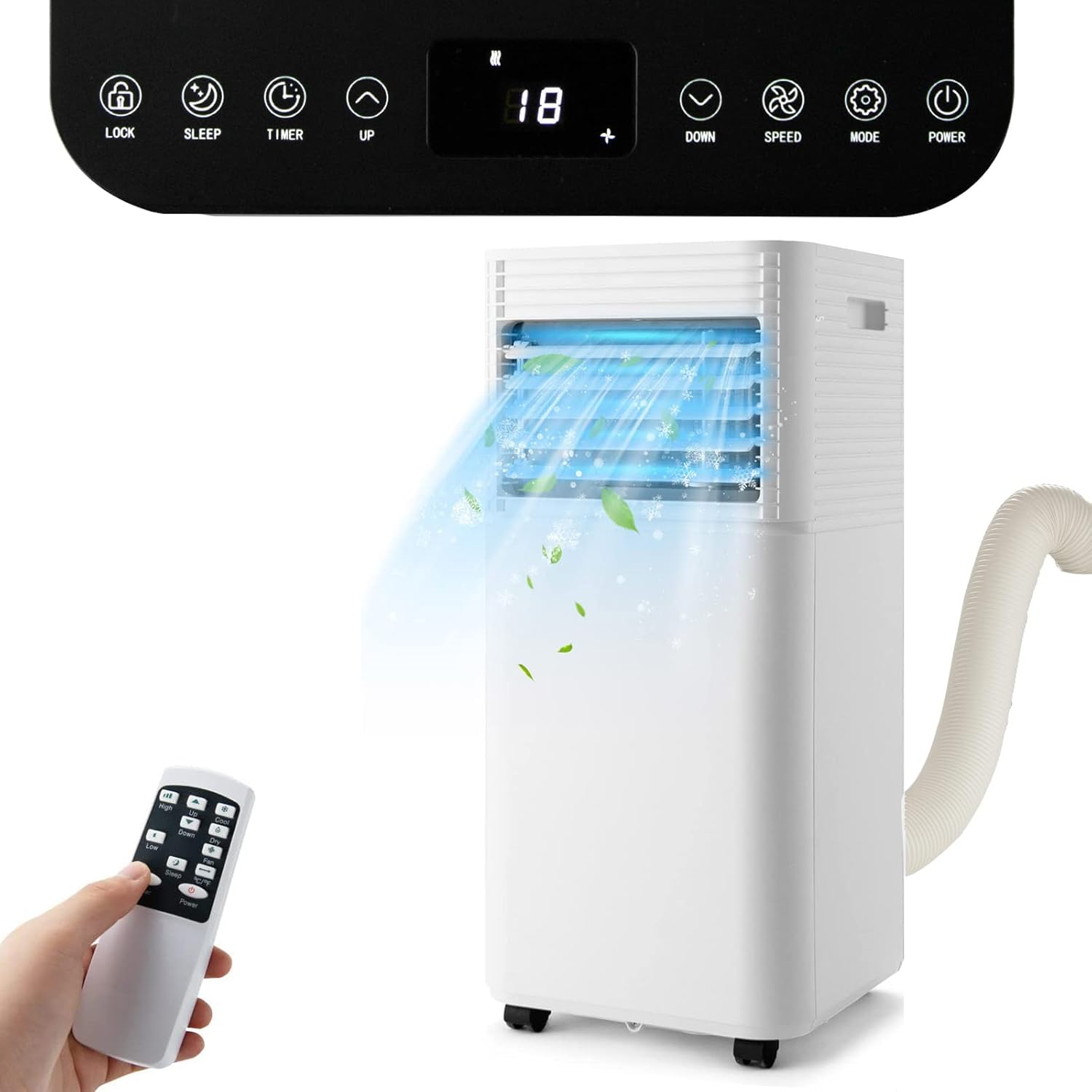 GOPLUS Climatiseur Mobile 9000BTU 2,6kW, Climatiseur 4 en 1 Fonction de Refroidissement, Déshumidification, Ventilation, Mode Nuit, Minuterie 24H, Contrôle Télécommande/Écran, 20㎡, Noir, R290