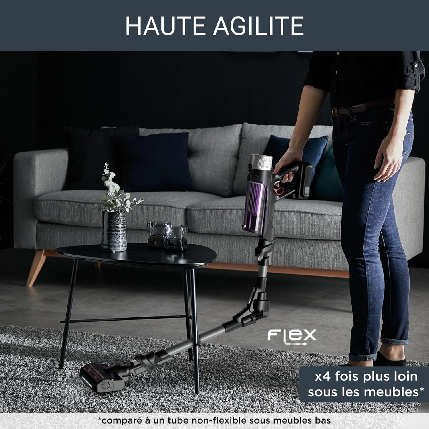 Rowenta X-Force Flex 9.60 Allergie Aspirateur balai sans fil, Filtration Anti-Allergènes, Puissant 100AW, Ultra Léger, Autonomie 45min RH2038WO, Noir / Violet