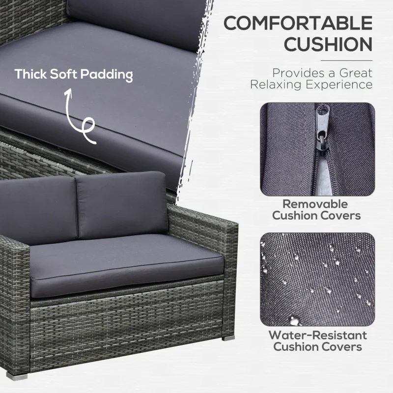Ensemble de meubles de patio 4 pièces, canapé en osier de rotin, ensemble de luxe pour extérieur, ensemble de meubles de jardin avec coussins pour porche, jardin, balcon au bord de la piscine, gris