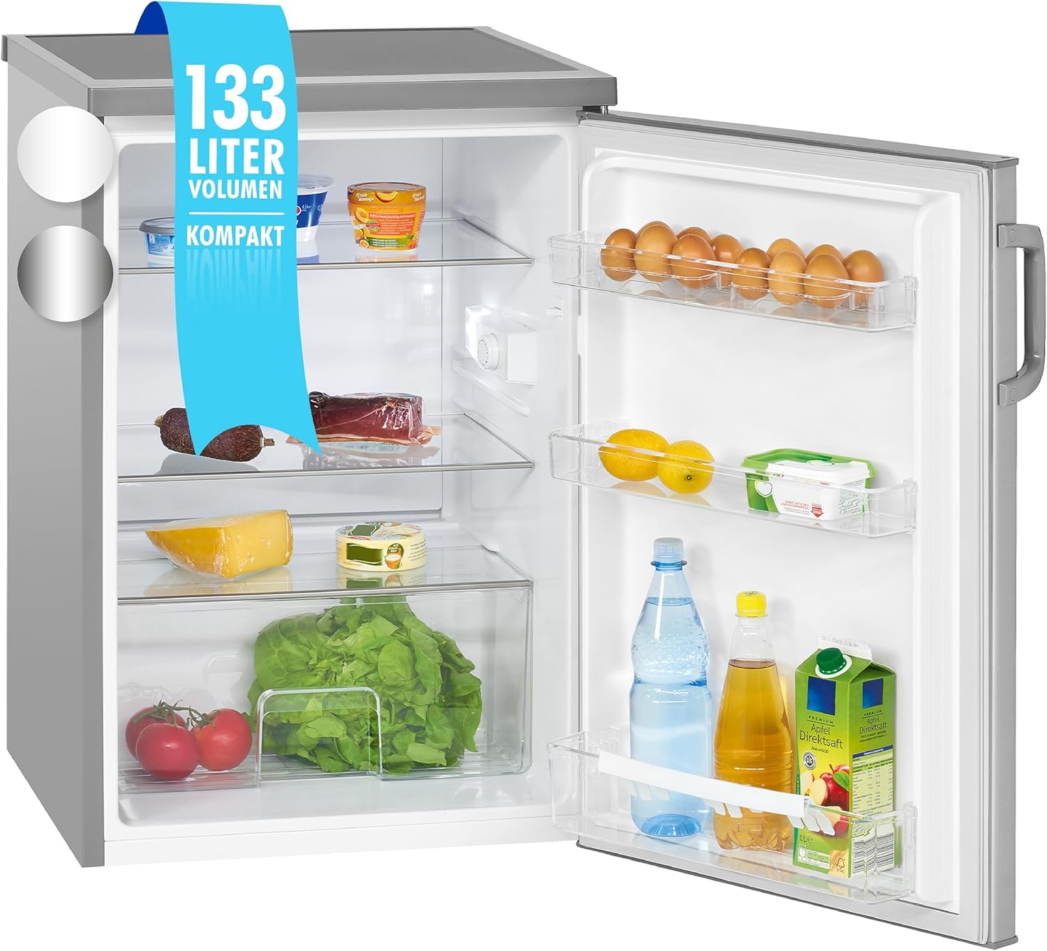 Bomann Réfrigérateur 133L blanc VS2195-1-blanc, Capacité nette : 133 litres, Éclairage intérieur à DEL, Contrôle de la température en continu, 3 clayettes en verre