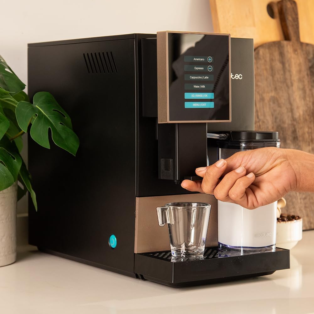 Cecotec Machine à Café Superautomatique Cremmaet Compactccino Black Rose, 19 bars, Réservoir à lait, Système Thermoblock, 5 niveaux de mouture, Réservoir à café 150g