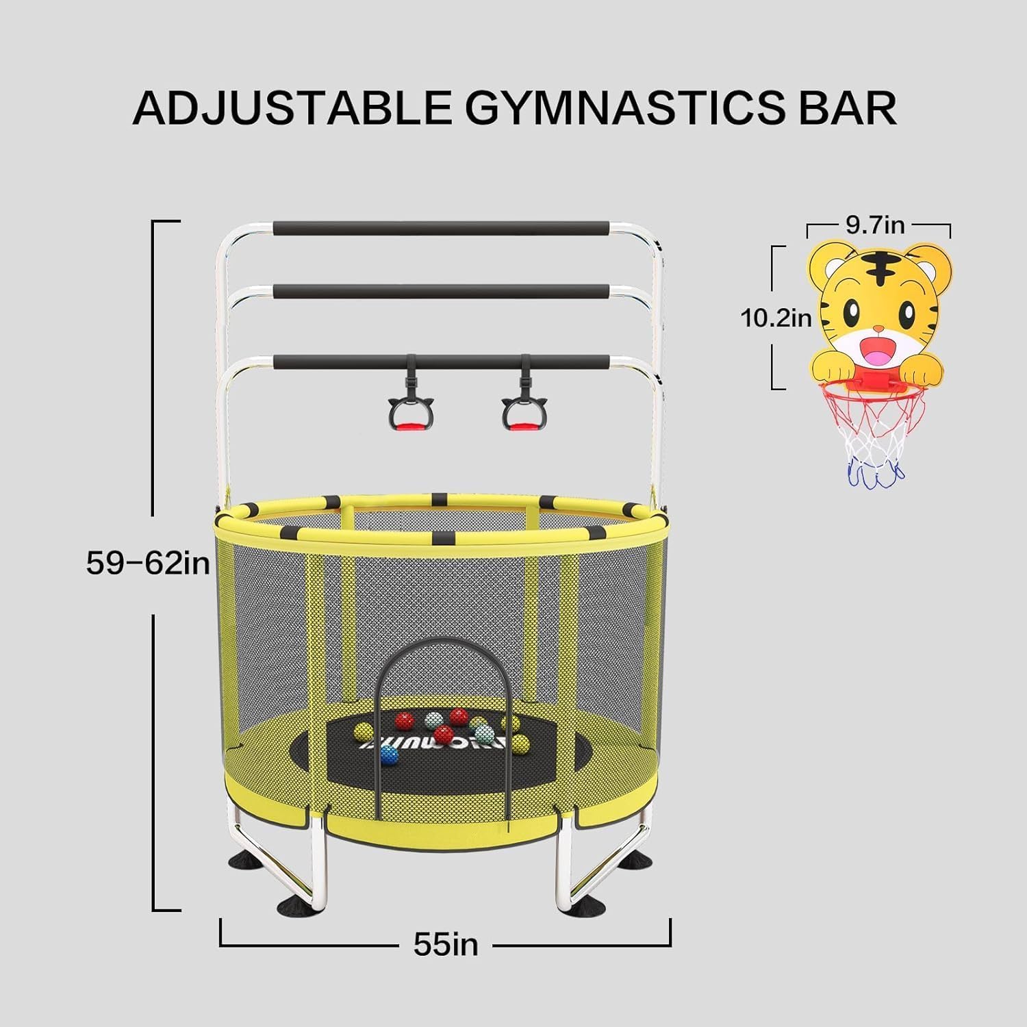 Trampoline pour Enfants, Trampoline réglable pour bébé avec Panier de Basket-Ball, Trampoline intérieur et extérieur de 200 kg avec enclos