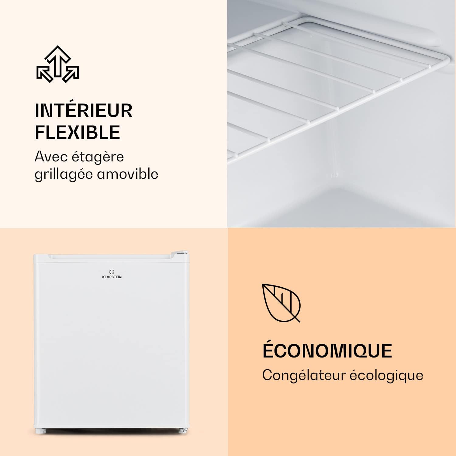 Klarstein Mini Congelateur Armoire, Petit Congélateur pour la Chambre et la Maison, Mini congélateur 33L, Congelateur Petite Taille avec Etagère, Econome en Energie, Appareil à glaçons et Grattoir