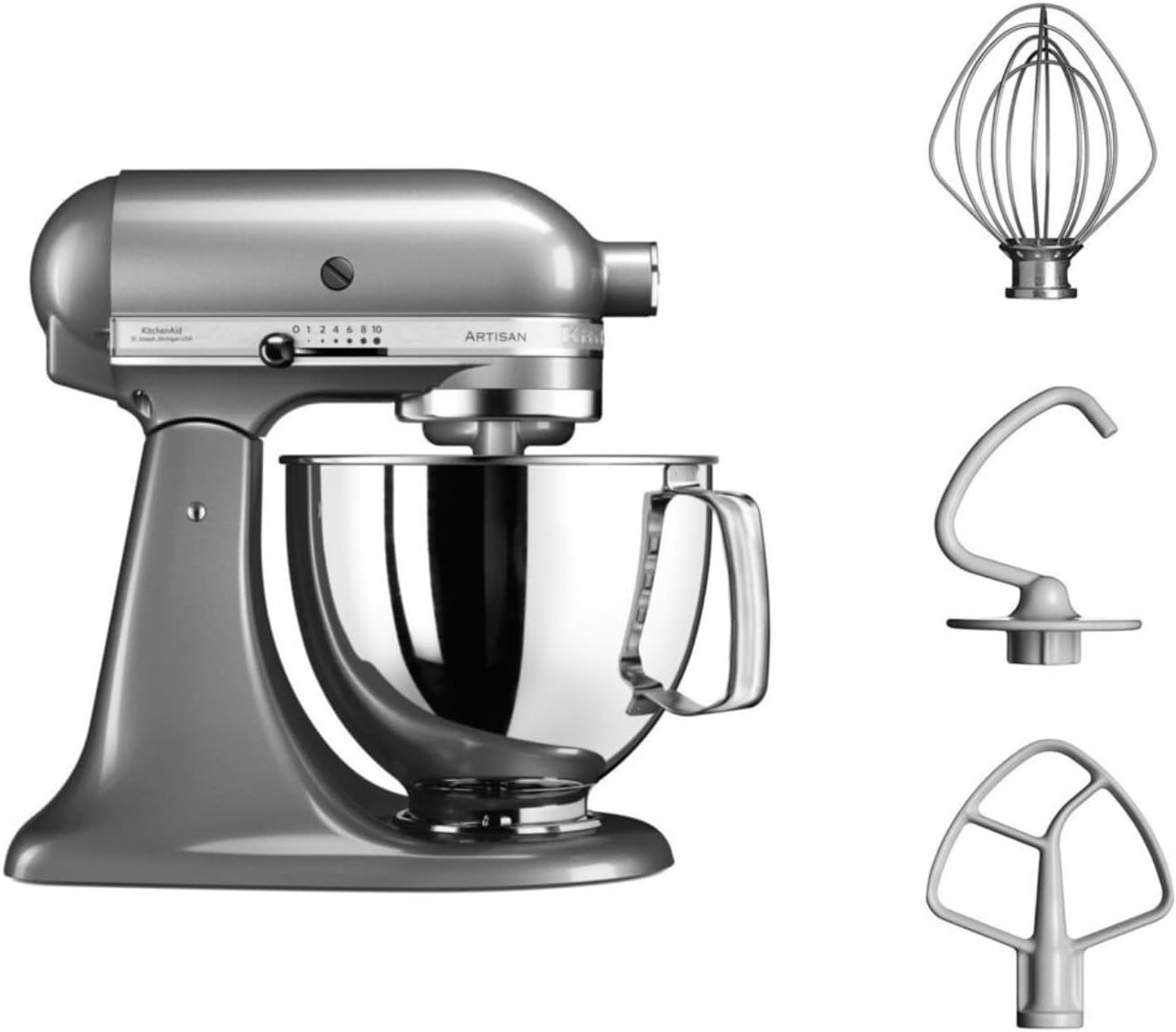 KitchenAid Robot Pâtissier I Artisan I Robot cuisine multifonctions à tête inclinable I Avec 4 accessoires I Bol de 4,8L | Crème