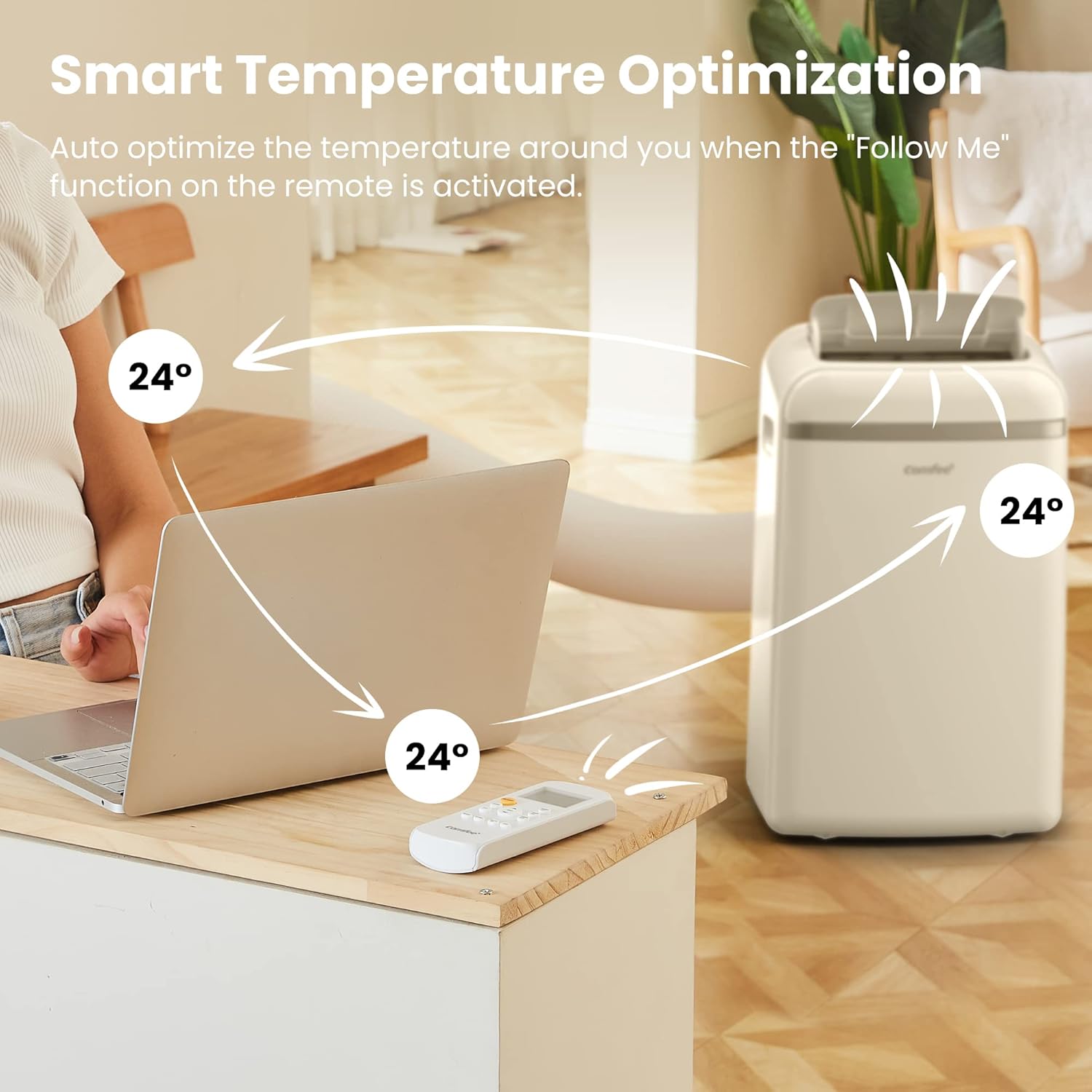 COMFEE' Climatiseur Mobile 9000 BTU/h 2,6kW, 3-EN-1 Refroidisseur Déshumidificateur Ventilateur, Fonction Follow me, Minuterie, Mode nuit, Pour salon et maison de 33㎡/88m³, MPPH-09CRN7, R290