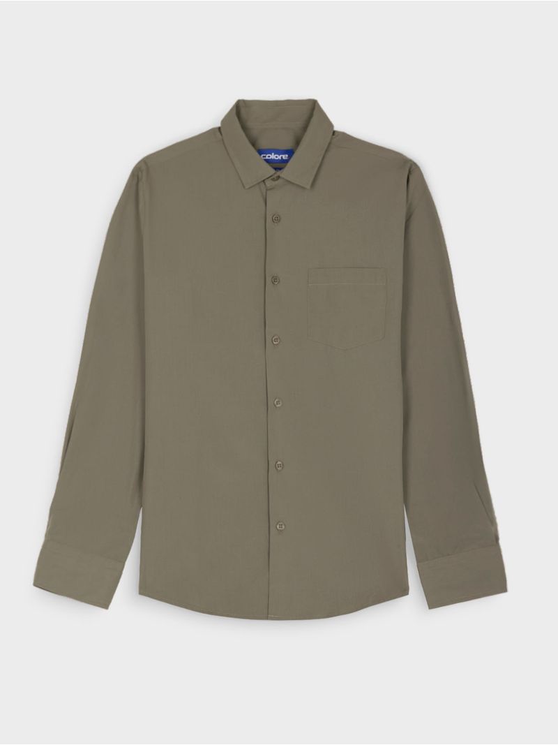 Camisa Casual Unicolor Manga Larga para Hombre 13238