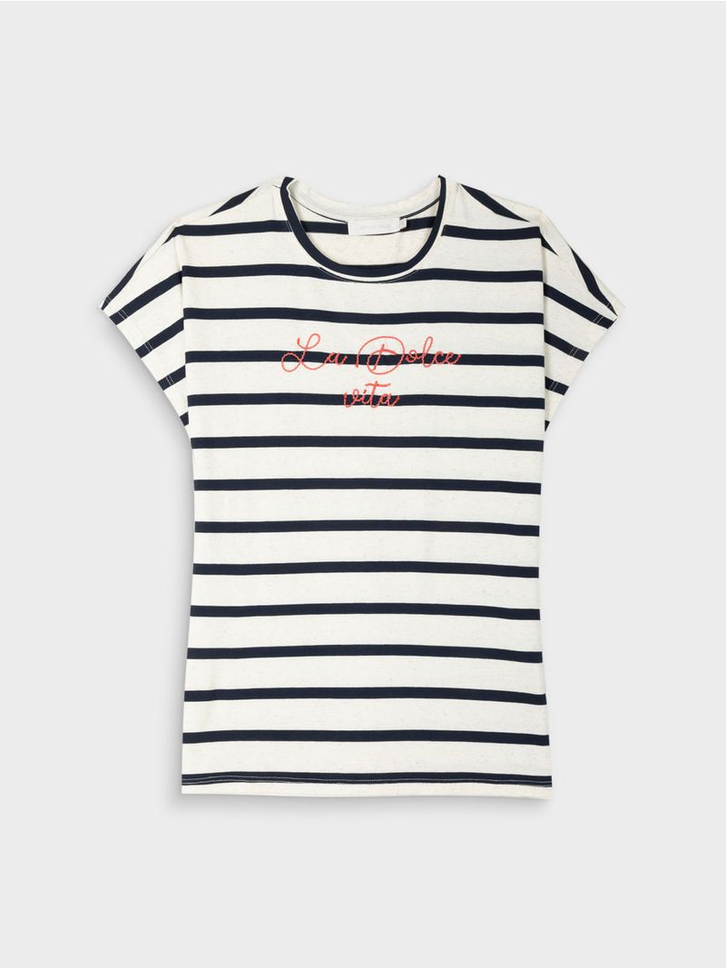 Camiseta Estampada Mujer con Mezcla de Viscosa y Lino 44457