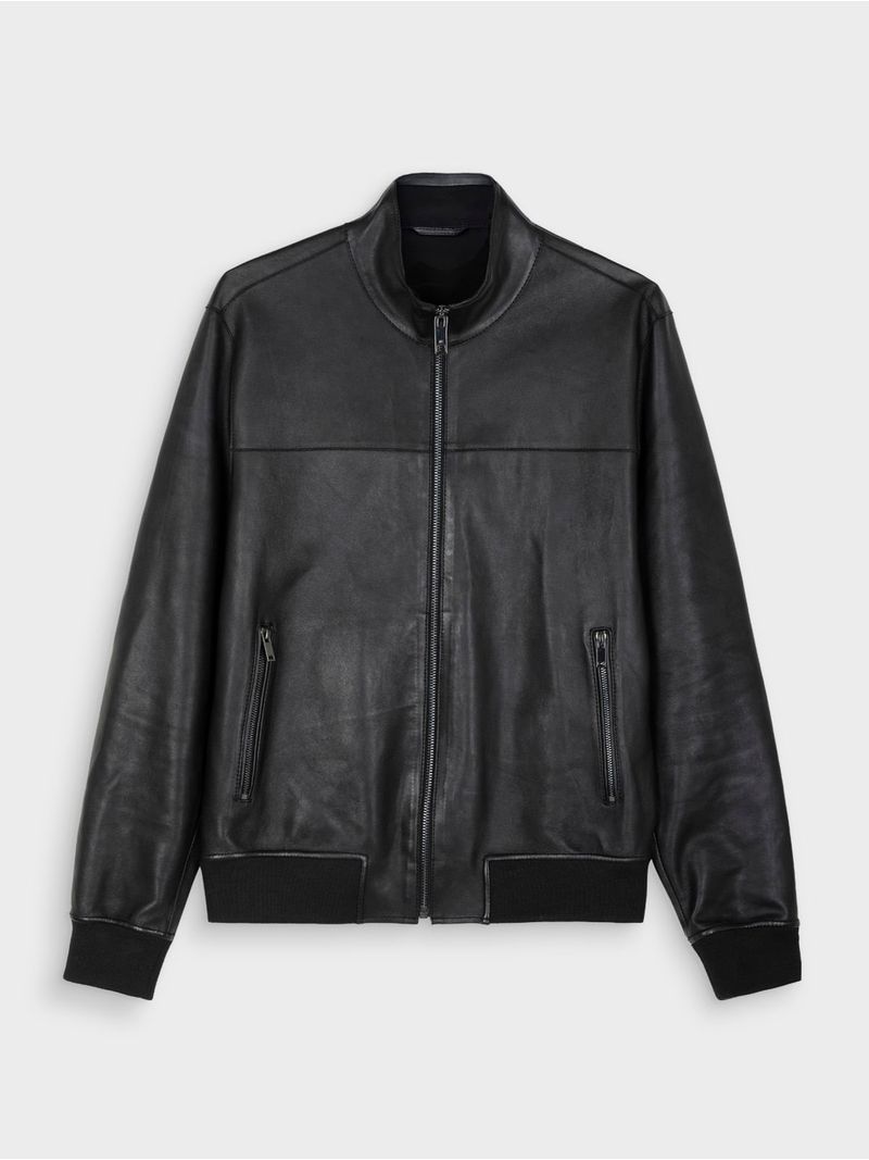 Chaqueta de Cuero de Cordero con Detalles en Rib 38592