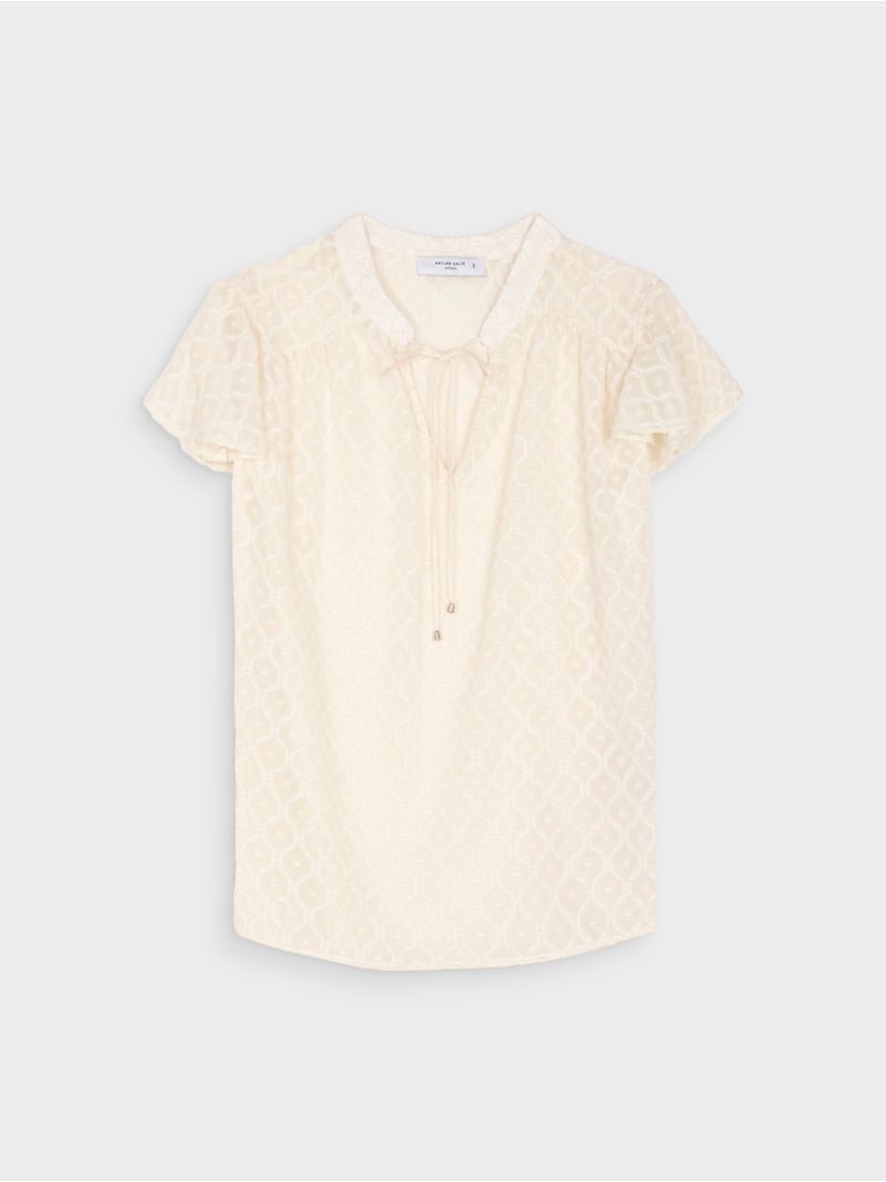 Blusa Cuello V Manga Corta Unicolor para Mujer 41153