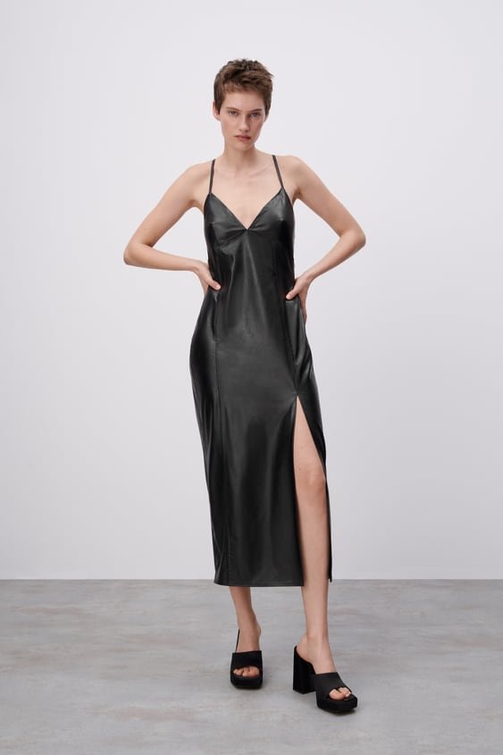 FAUX LEATHER SLIP DRESS