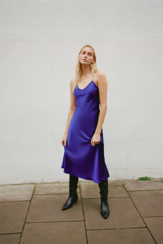 SATIN EFFECT MIDI DRESS