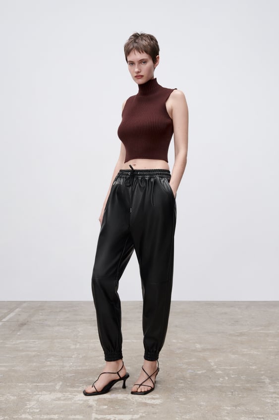 FAUX LEATHER JOGGING PANTS