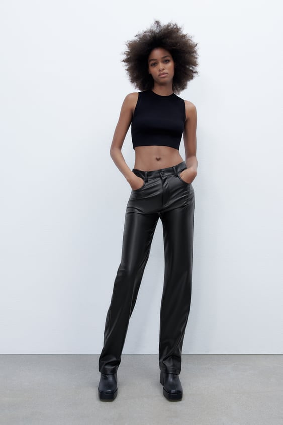 FAUX LEATHER STRAIGHT LEG PANTS
