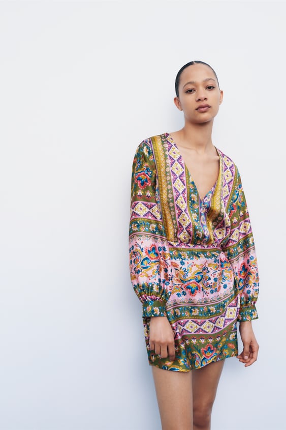 SATIN EFFECT PRINT DRESS