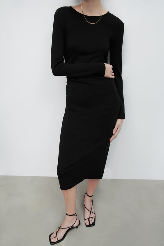 GATHERED MIDI DRESS