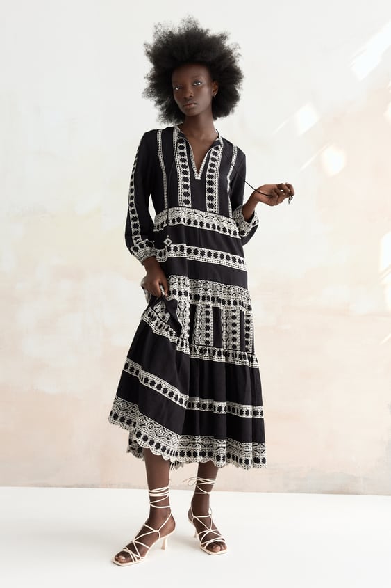 EMBROIDERED MIDI DRESS