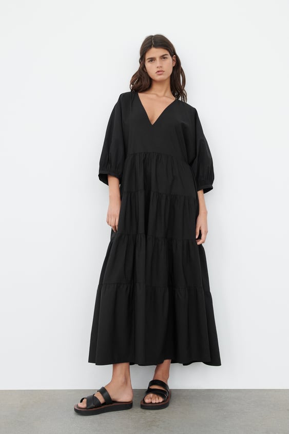 TIERED POPLIN DRESS
