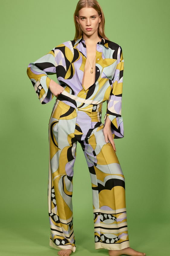 PRINTED WIDE LEG PANTS