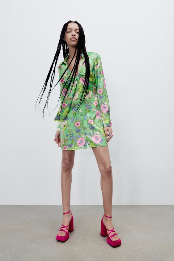 SATIN EFFECT PRINT DRESS