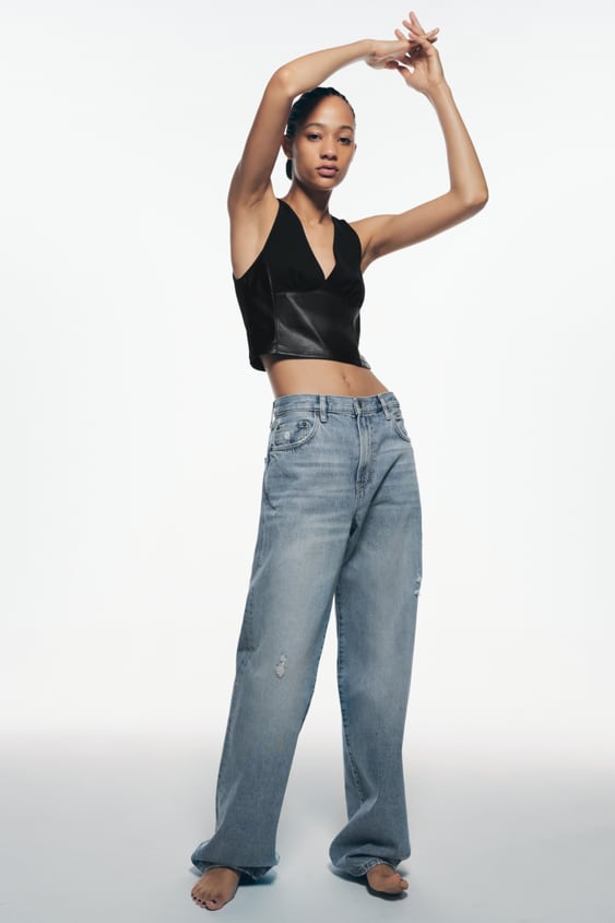 MIXED FAUX LEATHER TOP
