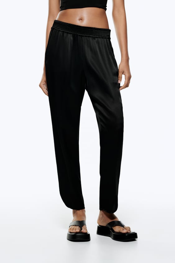 SATIN EFFECT SLIT PANTS