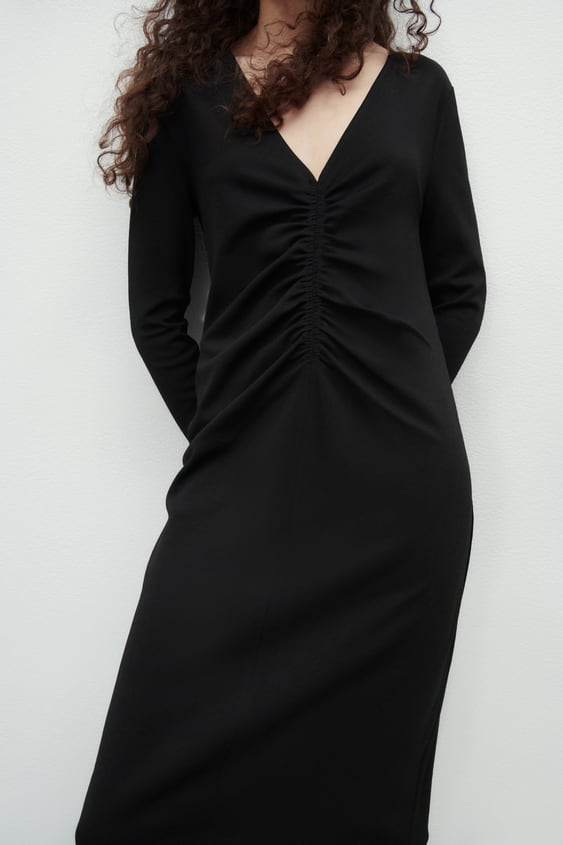 GATHERED MIDI DRESS