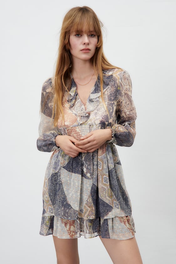 RUFFLED PRINT DRESS