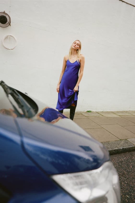 SATIN EFFECT MIDI DRESS