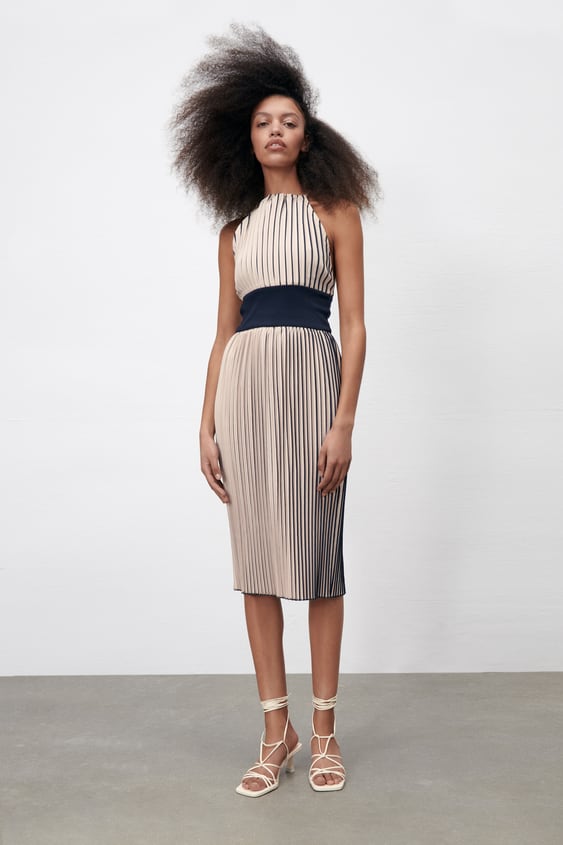 STRIPED PLEATED DRESS