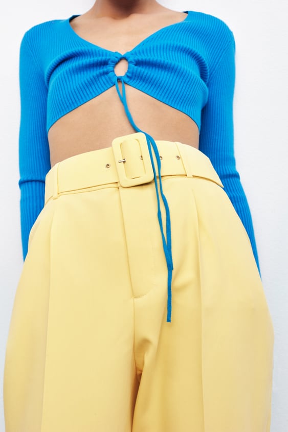 PANTS WITH FABRIC-COVERED BELT