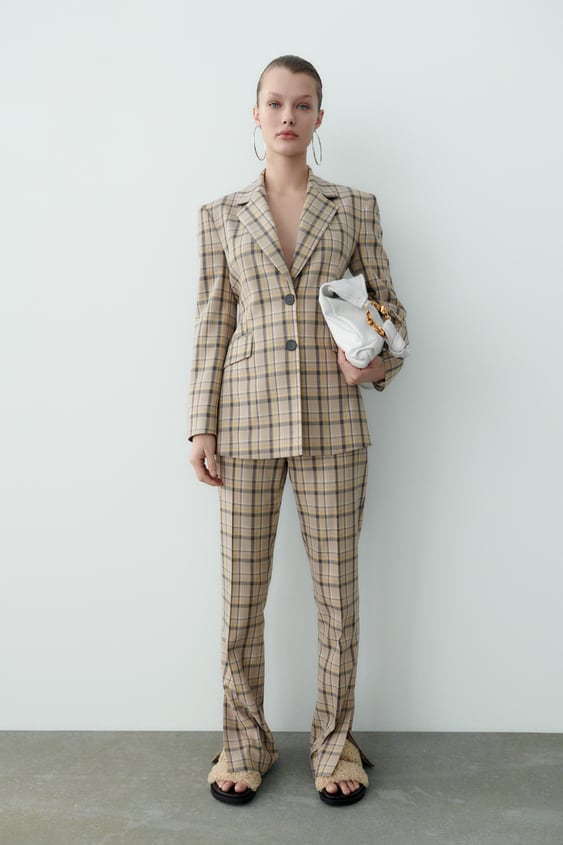SIDE SLIT PLAID PANTS