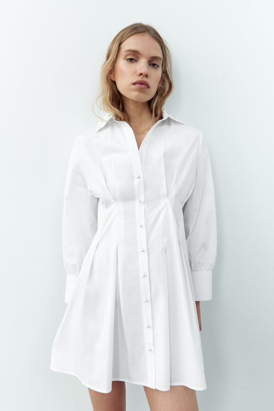 PEARL APPLIQU POPLIN DRESS
