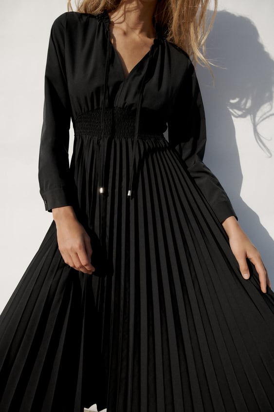 PLEATED POPLIN DRESS