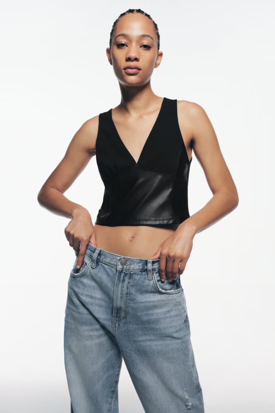 MIXED FAUX LEATHER TOP