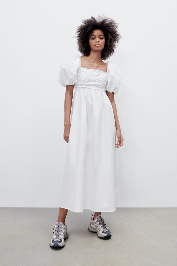 DRAPED POPLIN DRESS