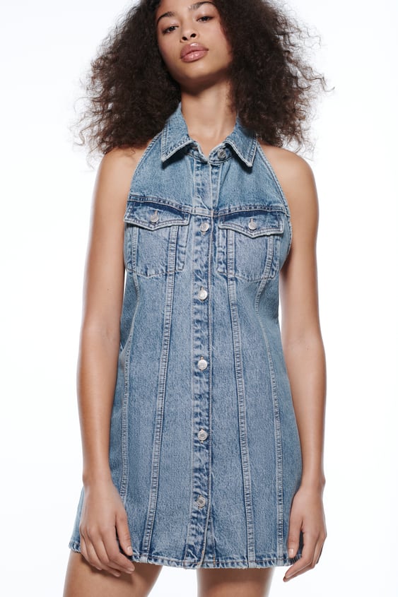 DENIM HALTER NECK DRESS