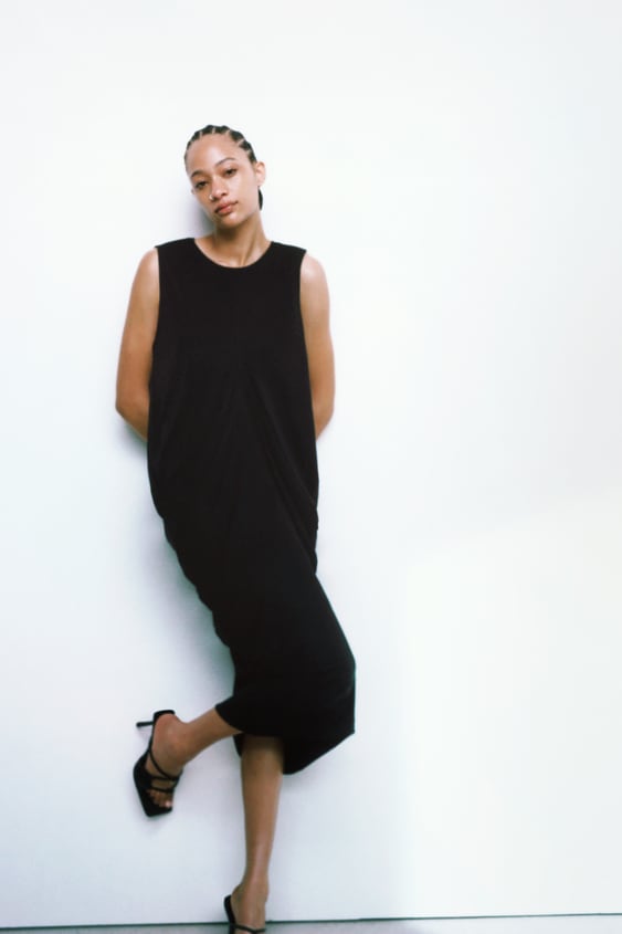BACK NECKLINE DETAIL DRAPED DRESS
