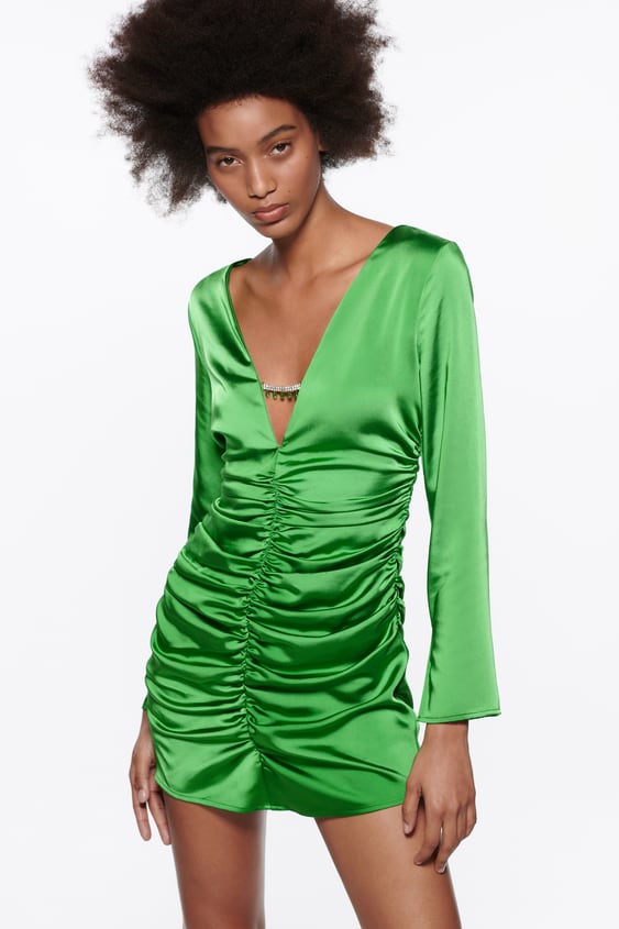 JEWEL TRIM DRAPED DRESS