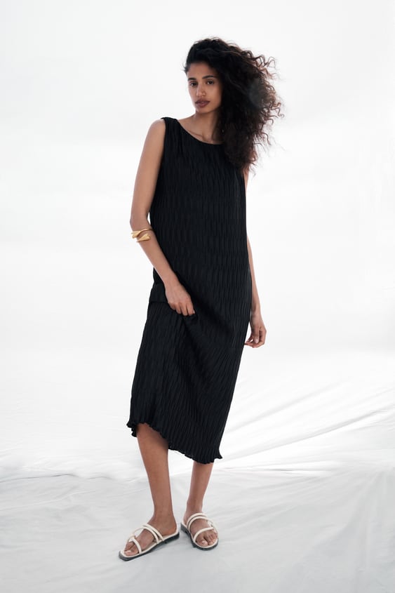 PLEATED MIDI DRESS