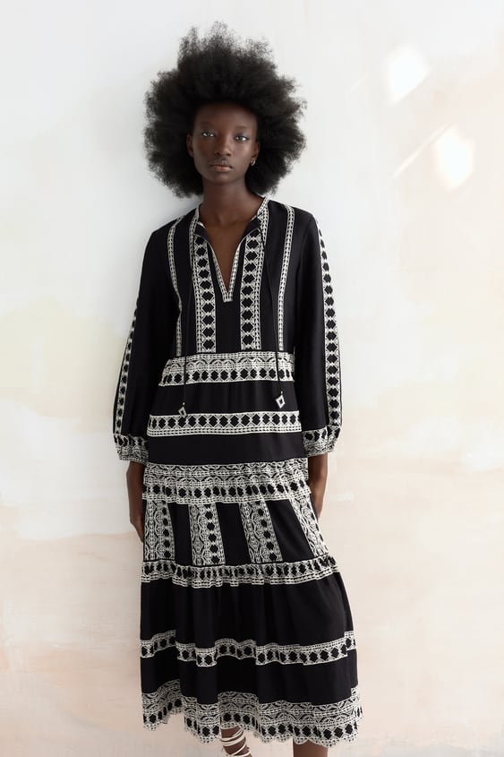 EMBROIDERED MIDI DRESS
