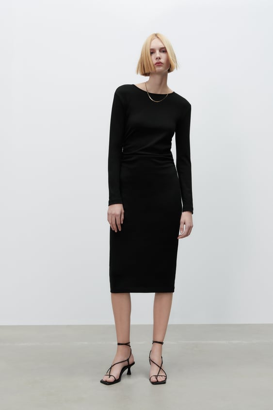 GATHERED MIDI DRESS