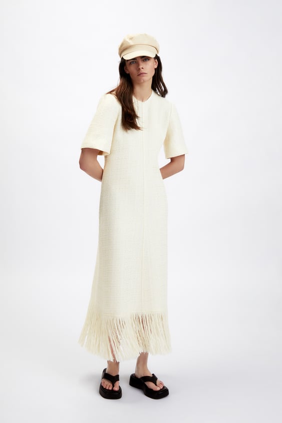 TEXTURED WEAVE DRESS WITH FRINGE