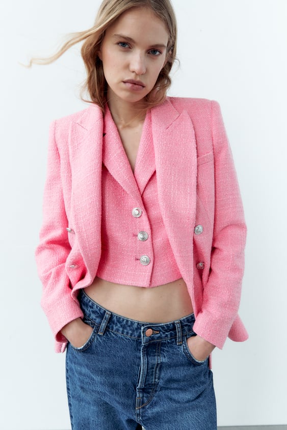 DOUBLE BREASTED TEXTURED WEAVE JACKET