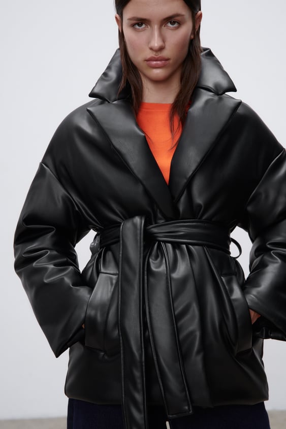 FAUX LEATHER PUFFER COAT
