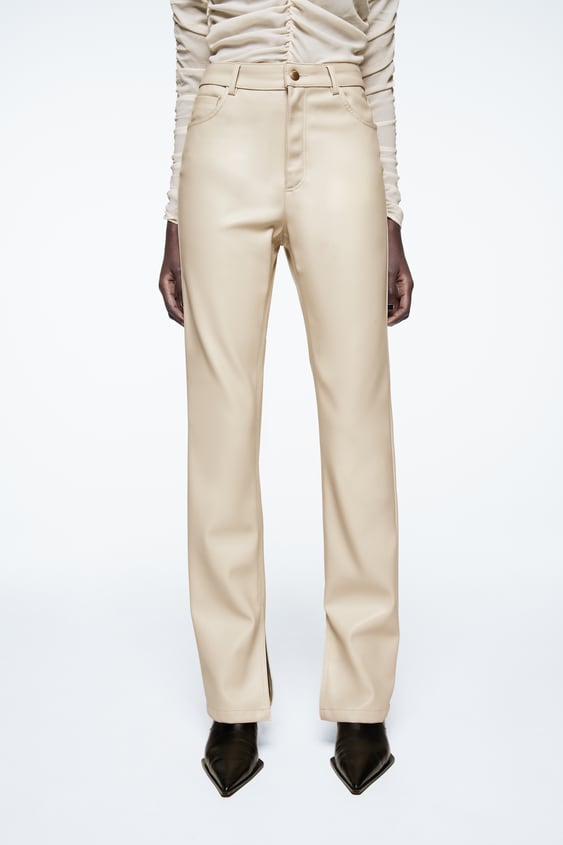FAUX LEATHER FLARED SLIM PANTS