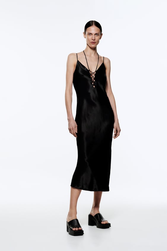 SATIN EFFECT MIDI DRESS