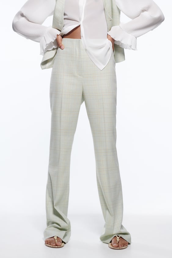 FLARED PLAID PANTS