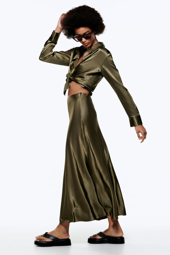 LONG SATIN EFFECT DRESS