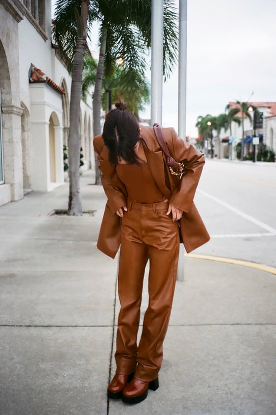 FAUX LEATHER STRAIGHT LEG PANTS